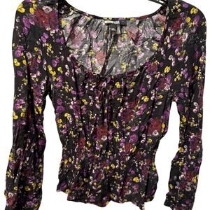 PAIGE Odalynn Floral Long Sleeve Top in Black Multi Size XS